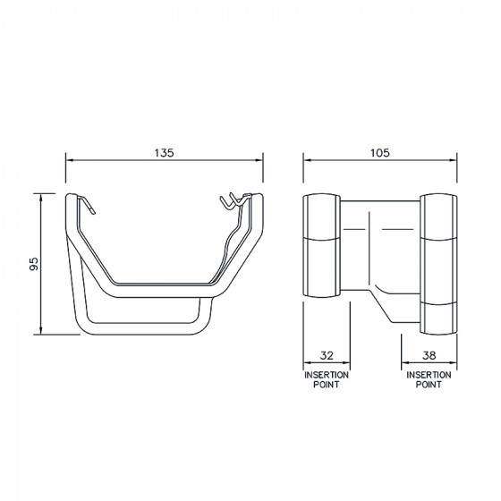 FloPlast Niagara 110mm Ogee To Square Gutter Adaptor - Left Hand(RNS4) image 2