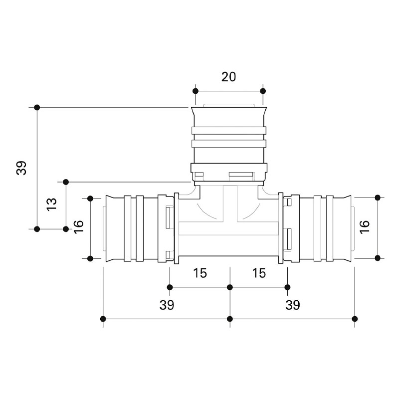 FRANKISCHE Alpex F50 PROFI PPSU Reducing 'T' Coupling 16mm - 20mm - 16mm (88916350) image 2