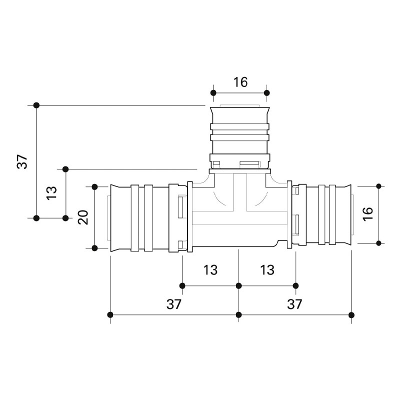 FRANKISCHE Alpex F50 PROFI PPSU Reducing 'T' Coupling 20mm - 16mm - 16mm (88920333) image 2