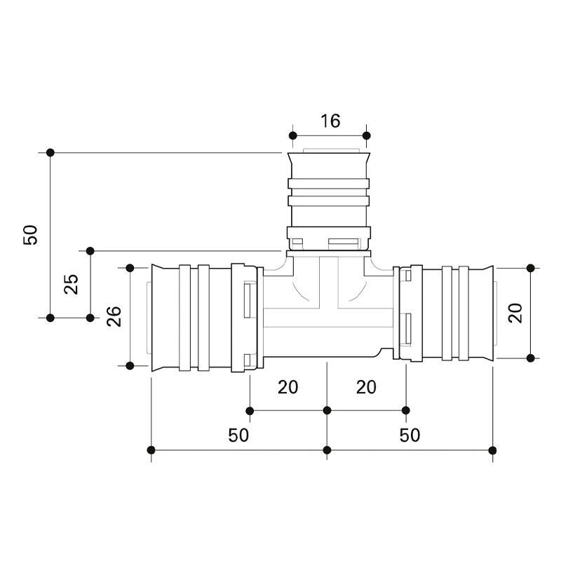 FRANKISCHE Alpex F50 PROFI PPSU Reducing 'T' Coupling 26mm - 16mm - 20mm (88926335) image 2
