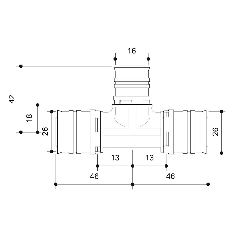 FRANKISCHE Alpex F50 PROFI PPSU Reducing 'T' Coupling 26mm - 16mm - 26mm (88926330) image 2
