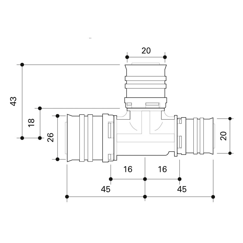 FRANKISCHE Alpex F50 PROFI PPSU Reducing 'T' Coupling 26mm - 20mm - 20mm (88926355) image 2
