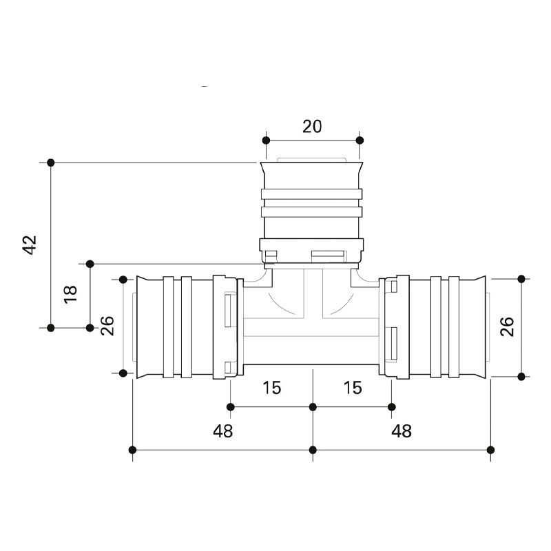 FRANKISCHE Alpex F50 PROFI PPSU Reducing 'T' Coupling 26mm - 20mm - 26mm (88926350) image 2