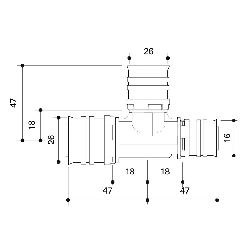 FRANKISCHE Alpex F50 PROFI PPSU Reducing 'T' Coupling 26mm - 26mm - 16mm (88926303) image 2