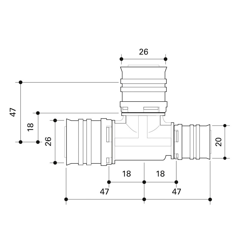 FRANKISCHE Alpex F50 PROFI PPSU Reducing 'T' Coupling 26mm - 26mm - 20mm (88926305) image 2