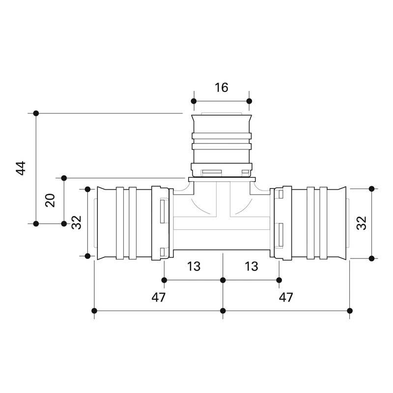 FRANKISCHE Alpex F50 PROFI PPSU Reducing 'T' Coupling 32mm - 16mm - 32mm (88932330) image 2