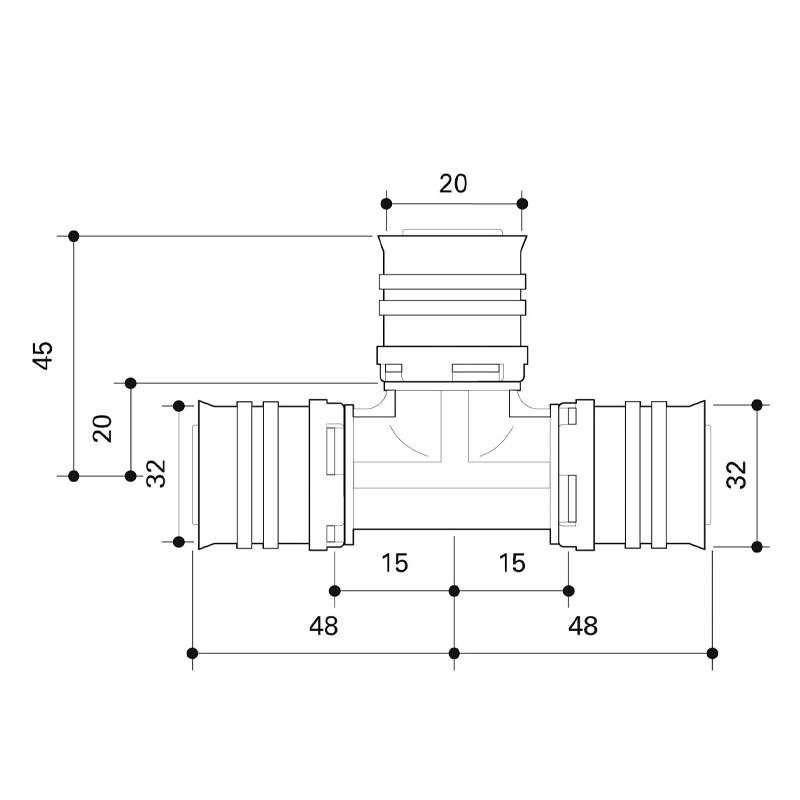 FRANKISCHE Alpex F50 PROFI PPSU Reducing 'T' Coupling 32mm - 20mm - 32mm (88932350) image 2