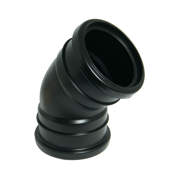 Floplast 45 Degree Bend - Double Socket Ring Seal - Black (SP563B)