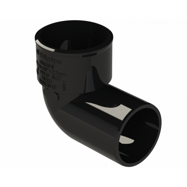 Polypipe S2000 50mm MUPVC 90DEG Conversion Bend - Black (MU321B)